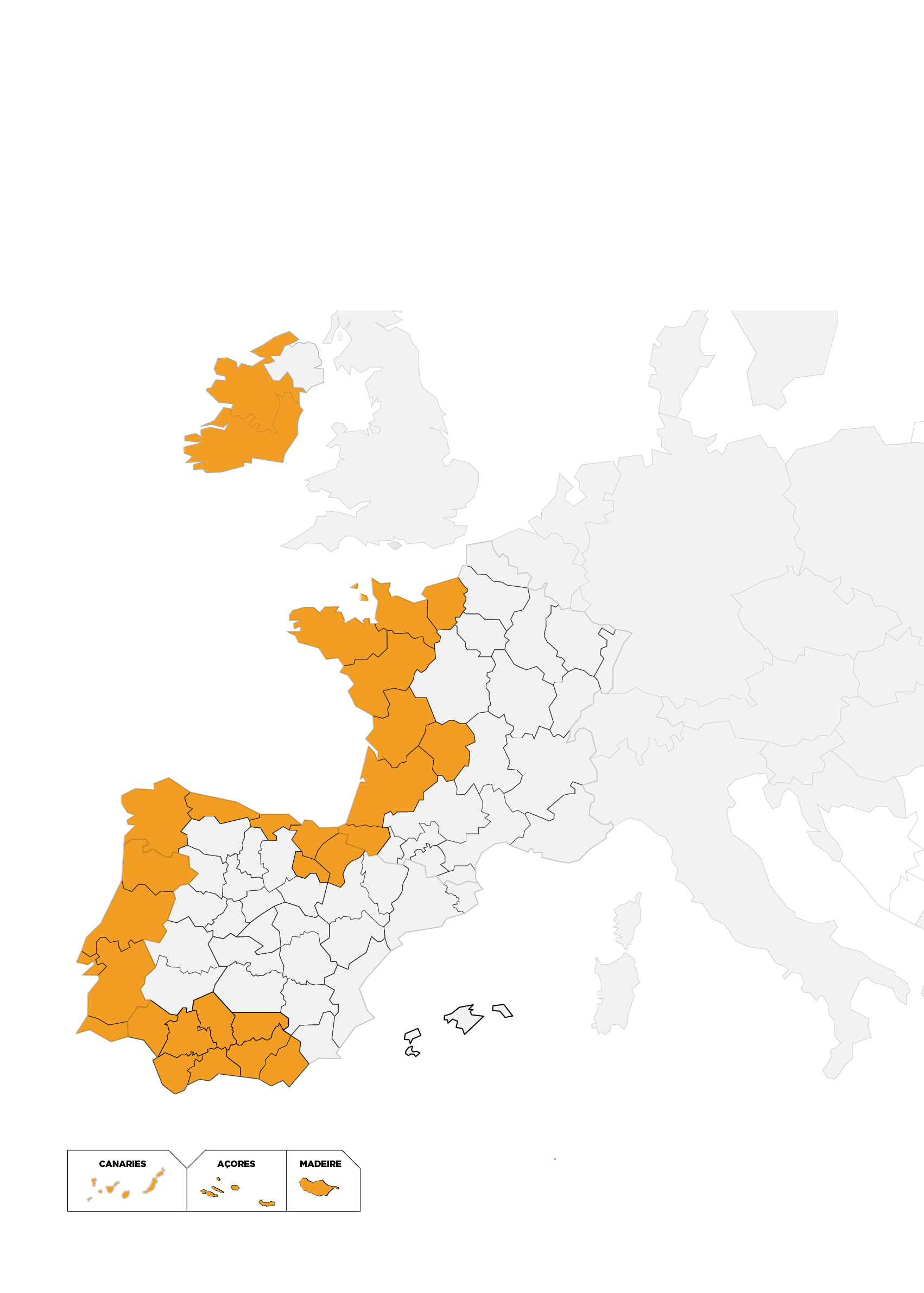 Carte du territoire concerné par le programme "Espace Atlantique"